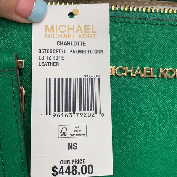 MICHAEL KORS CHARLOTTE LARGE TOP ZIP TOTE PALMETTO GREEN COLOR - Picture 16 of 16